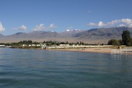 One of the beaches of resorts at Issyk-Kul