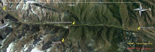 Map scheme of Ala-Archa Gorge and its main points