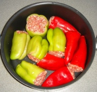 Filling the peppers